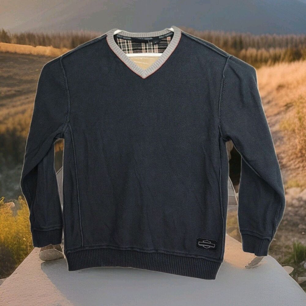 Harley Davidson pullover‎ sweater, men's XL, blue, long sleeves, v-neck